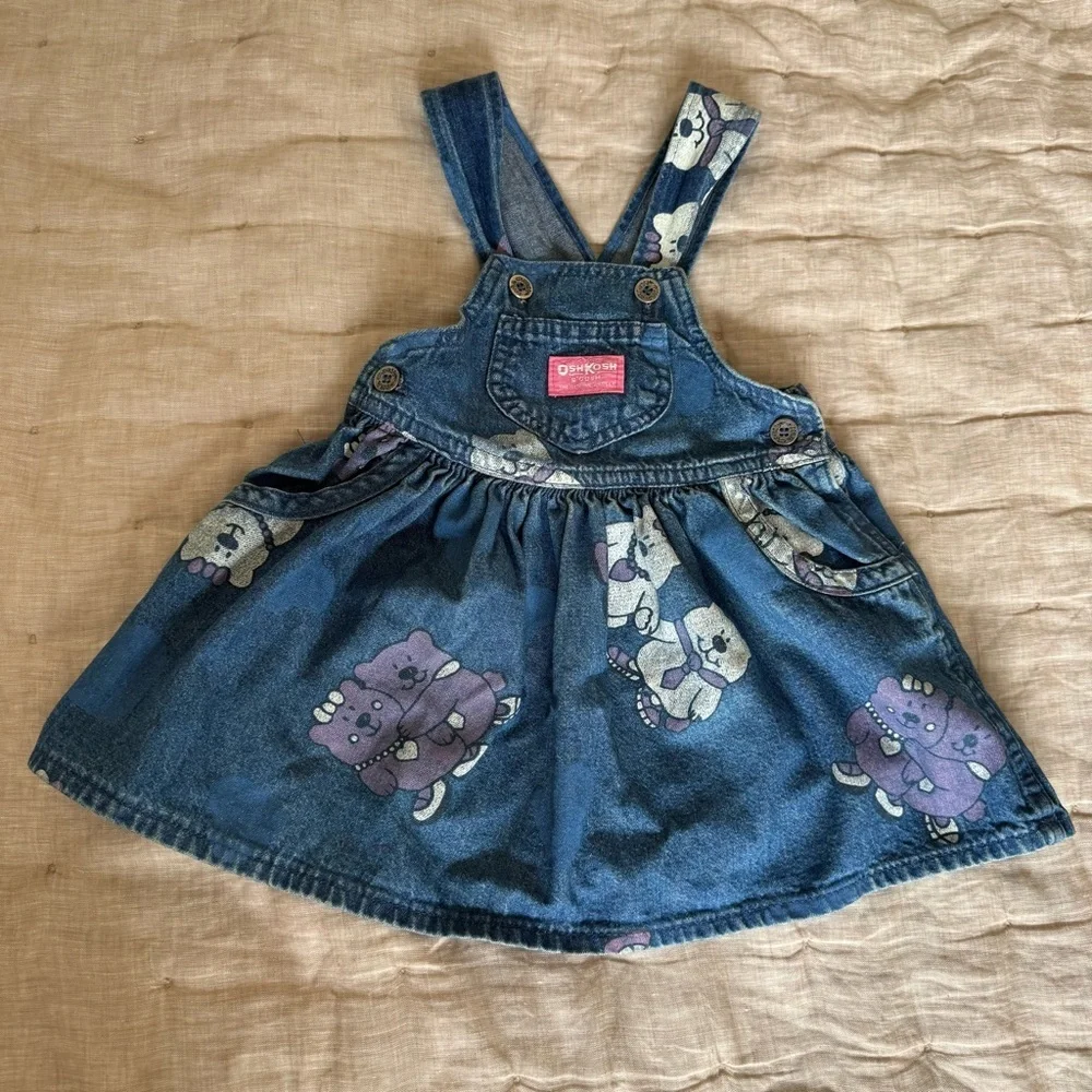 Vintage Oshkosh Bgosh Denim Bear Dress Jumper Size 3T